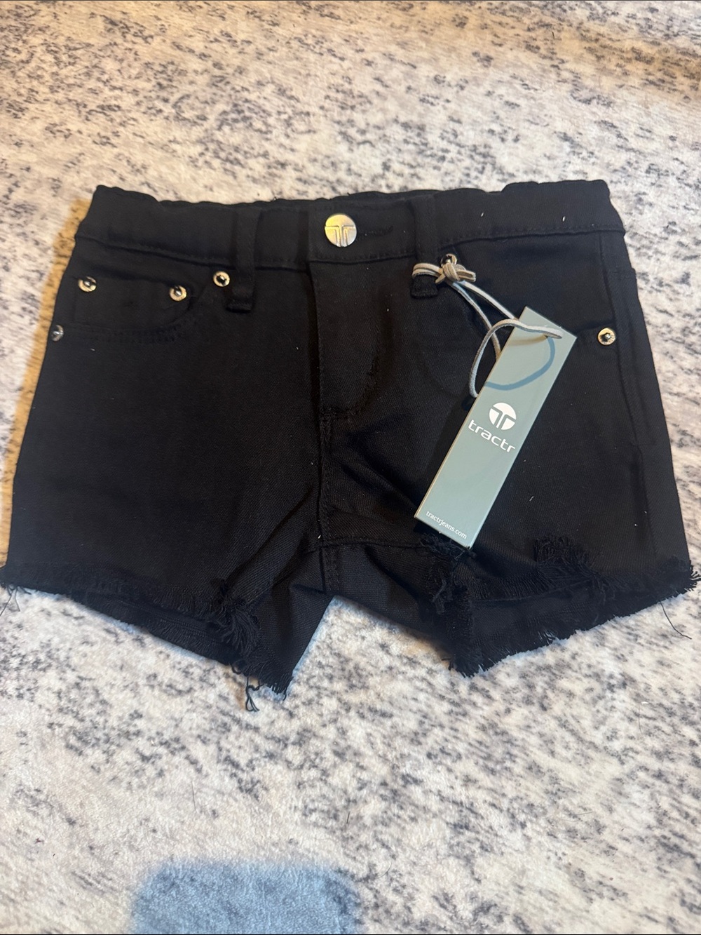 Tractr • NWT Black Girls' Denim Shorts with Frayed Hem - Picture 2 of 4